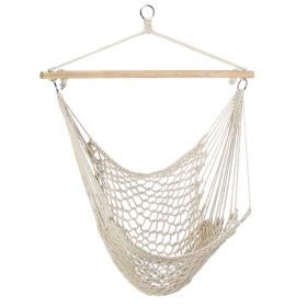 Hammock Chair Hanging Rope Seat Swing w/ Wooden Stick 220lbs Load for Patio Yard Porch Outdoor Bedroom Indoor