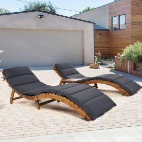 Outdoor Patio Wood Portable Extended Chaise Lounge Set with Foldable Tea Table for Balcony, Poolside, Garden