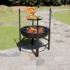 Fire Pit with 2 Grill, Round Metal Wood Burning Firepit with Surrounding Removable Cooking Grill, Unique Design for Camping, Outdoor Heating, Bonfire,