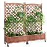 VEVOR 2PCS Raised Garden Bed with Trellis, 60"x13"x61.4" Outdoor Raised Wood Planters with Drainage Holes, Free-Standing Trellis Planter Box for Vine