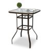 31 Inch Patio Bar Table, Square Outdoor Bar Height Bistro Table with Tempered Glass Tabletop & Umbrella Hole, Outdoor Cocktail Table for Patio Yard Po