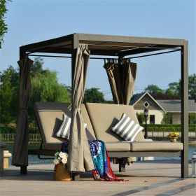 Direct Wicker 2-Person Outdoor Patio Sunbed Steel Lounge With Canopy and Curtain