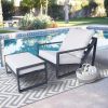 2PCS Aluminum Recliner Sets; All Weather Reclining Lounge Armchair Sets with Ottoman and Cushions; for Indoor or Outdoor; Grey