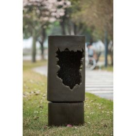 19.7x19.7x56.5" Large Outdoor Water Fountain with Light, Contemporary Calming Elegance Cement Water Feature, Available Flowers DIY for Garden Patio &