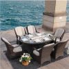 Direct Wicker Outdoor 7-Piece Patio Wicker Gas Fire Pit Dining Set with Arm Chairs