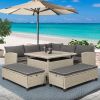 6-Piece Patio Furniture Set Outdoor Wicker Rattan Sectional Sofa with Table and Benches for Backyard, Garden, Poolside