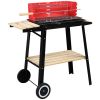 85*42*86cm Four Legs With Wheels Square Enamel Charcoal Oven Black Red