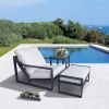 2PCS Aluminum Recliner Sets; All Weather Reclining Lounge Armchair Sets with Ottoman and Cushions; for Indoor or Outdoor; Grey