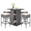 5 Pieces Outdoor Wicker Bar Table Set with Hidden Storage Shelves-White