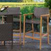 Set of 2 PE Wicker Patio Bar Chairs with Acacia Wood Armrests