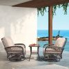 3 Pieces Patio Furniture Set, Outdoor Swivel Gliders Rocker, Wicker Patio Bistro Set with Rattan Rocking Chair, Glass Top Side Table and Thickened Cus