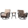 3 Pieces Patio Furniture Set, Outdoor Swivel Gliders Rocker, Wicker Patio Bistro Set with Rattan Rocking Chair, Glass Top Side Table and Thickened Cus