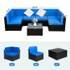 Fully Equipped Weaving Rattan Sofa Set with 2pcs Middle Sofas & 4pcs Single Sofas & 1 pc Coffee Table Black Embossed - Woven Rattan