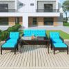 6-Piece Outdoor Patio PE Wicker Rattan Sofa Set Dining Table Set with Removable Cushions and Tempered Glass Tea Table for Backyard, Poolside, Deck, Br