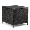 Outdoor PE Wicker Side Table with Storage, Patio Rattan End Table Square Container for Furniture Covers, Toys and Gardening Tools, Brown