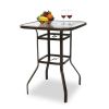 31 Inch Patio Bar Table, Square Outdoor Bar Height Bistro Table with Tempered Glass Tabletop & Umbrella Hole, Outdoor Cocktail Table for Patio Yard Po