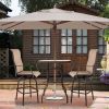 31 Inch Patio Bar Table, Square Outdoor Bar Height Bistro Table with Tempered Glass Tabletop & Umbrella Hole, Outdoor Cocktail Table for Patio Yard Po