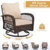 3 Pieces Patio Furniture Set, Outdoor Swivel Gliders Rocker, Wicker Patio Bistro Set with Rattan Rocking Chair, Glass Top Side Table and Thickened Cus