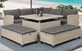 6-Piece Patio Furniture Set Outdoor Wicker Rattan Sectional Sofa with Table and Benches for Backyard, Garden, Poolside