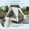 Outdoor Daybed Patio Lounge Bed with Adjustable Backrest Outdoor Double Sun Lounger with Curtains, 4 Pillows for Garden Patio Poolside Balcony Beach,