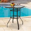 31 Inch Patio Bar Table, Square Outdoor Bar Height Bistro Table with Tempered Glass Tabletop & Umbrella Hole, Outdoor Cocktail Table for Patio Yard Po