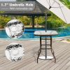 31 Inch Patio Bar Table, Square Outdoor Bar Height Bistro Table with Tempered Glass Tabletop & Umbrella Hole, Outdoor Cocktail Table for Patio Yard Po