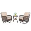 3 Pieces Patio Furniture Set, Outdoor Swivel Gliders Rocker, Wicker Patio Bistro Set with Rattan Rocking Chair, Glass Top Side Table and Thickened Cus