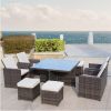 Direct Wicker 9-Piece Outdoor PE Rattan Patio Dining Set with Ottoman and Cushion