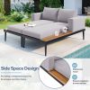 TOPMAX Modern Outdoor Daybed Patio Metal Daybed with Wood Topped Side Spaces for Drinks, 2 in 1 Padded Chaise Lounges for Poolside, Balcony, Deck, Gra