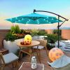 10 ft Outdoor Patio Umbrella Solar Powered LED Lighted Sun Shade Market Waterproof 8 Ribs Umbrella with Crank and Cross Base for Garden Deck Backyard