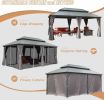 12' X 20' Hardtop Gazebo, Aluminum Metal Gazebo with Galvanized Steel Double Roof Canopy, Curtain and Netting, Permanent Gazebo Pavilion for Patio, Ba