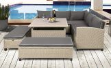 6-Piece Patio Furniture Set Outdoor Wicker Rattan Sectional Sofa with Table and Benches for Backyard, Garden, Poolside