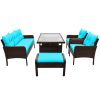 6-Piece Outdoor Patio PE Wicker Rattan Sofa Set Dining Table Set with Removable Cushions and Tempered Glass Tea Table for Backyard, Poolside, Deck, Br