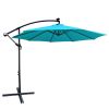 10 ft Outdoor Patio Umbrella Solar Powered LED Lighted Sun Shade Market Waterproof 8 Ribs Umbrella with Crank and Cross Base for Garden Deck Backyard