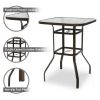 31 Inch Patio Bar Table, Square Outdoor Bar Height Bistro Table with Tempered Glass Tabletop & Umbrella Hole, Outdoor Cocktail Table for Patio Yard Po