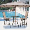 31 Inch Patio Bar Table, Square Outdoor Bar Height Bistro Table with Tempered Glass Tabletop & Umbrella Hole, Outdoor Cocktail Table for Patio Yard Po