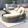 TOPMAX Outdoor Sun Bed Patio 2-Person Daybed with Cushions and Pillows, Rattan Garden Reclining Chaise Lounge with Adjustable Backrests and Foldable C