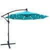 10 ft Outdoor Patio Umbrella Solar Powered LED Lighted Sun Shade Market Waterproof 8 Ribs Umbrella with Crank and Cross Base for Garden Deck Backyard