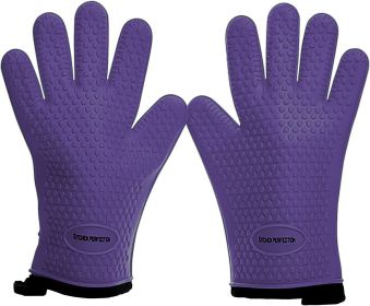 KITCHEN PERFECTION Silicone Smoker Oven Gloves -Extreme Heat Resistant BBQ Gloves-Handle Hot Food Right on Your Grill Fryer & Pit |Waterproof Grilling (Color: Purple)