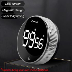 Magnetic Kitchen Timer Rotary Digital Timer Manual Countdown Alarm Clock Mechanical Cooking Timer Cooking Shower Study Stopwatch (Color: Upgrade silver, Ships From: China)