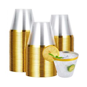 10/50/100pcs Gold Plastic Cups Disposable Transparent Plastic Cup Wine Glass Champagne Cup Birthday Wedding Decor Party Supplies (Number of Pcs: 50pcs, Color: Gold)