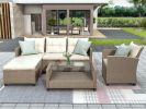 Outdoor;  Patio Furniture Sets;  4 Piece Conversation Set Wicker Ratten Sectional Sofa with Seat Cushions