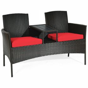 Modern Patio Set with Built-in Coffee Table and Cushions (Color: Red)