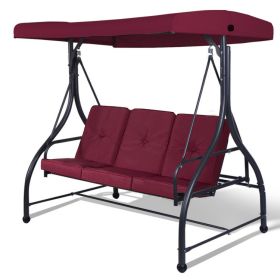 3 Seats Outdoor Swing Hammock with Adjustable Tilt Canopy (Color: Dark Red)