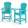 Patio Bar Stools Adirondack Arm Chairs Set of 2, All Weather Outdoor Furniture Wood-Like HDPE Deck Backyard Garden Dining Chairs, Beach Balcony Chair