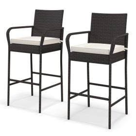 2/4 Pieces Outdoor PE Rattan Cushioned Barstool Set with Armrests (size: Set of 2)