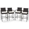 2/4 Pieces Outdoor PE Rattan Cushioned Barstool Set with Armrests