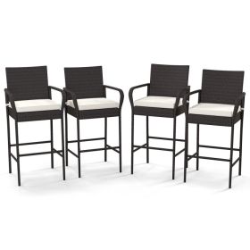 2/4 Pieces Outdoor PE Rattan Cushioned Barstool Set with Armrests (size: Set of 4)