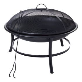 26" Round Iron Outdoor Wood Burning Fire Pit, Black (Color: Black)