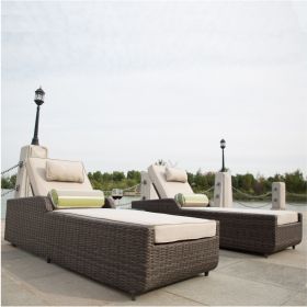 Direct Wicker Outdoor Patio Adjustable Backrest Rattan Chaise Lounge Set with Cushions (Color: brown)